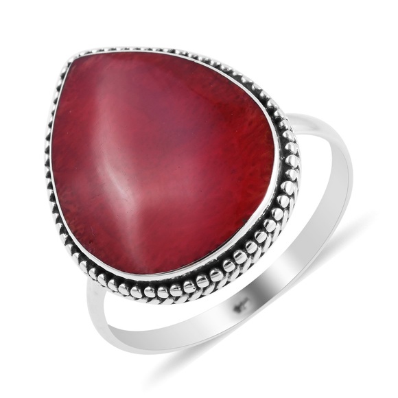 0 Jewelry - Sponge Coral Teardrop Shaped Solitaire Ring Size 7